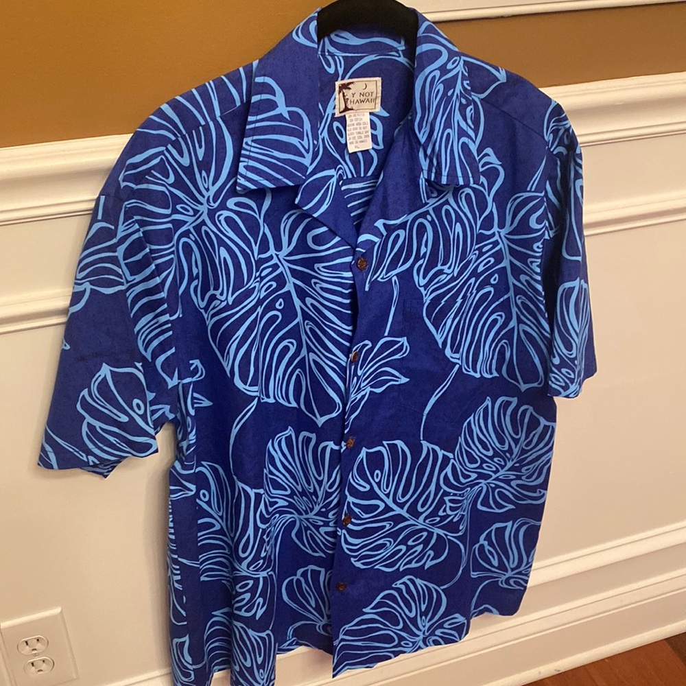 HAWAII Mens XL - NWOT Beautiful Blue & Teal Retro Button Down Shirt